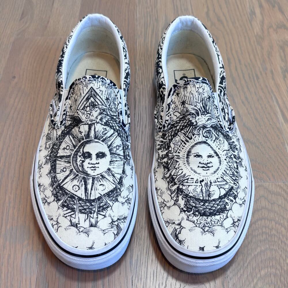 Vans Ouroboros Slip On Sneakers Sun Moon Black Cream Limit Edition Women Size 9